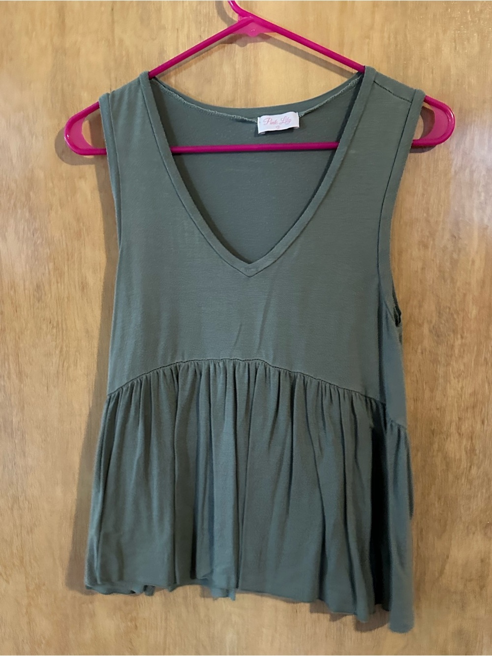 Pink Lily Olive V-Neck Peplum Tank